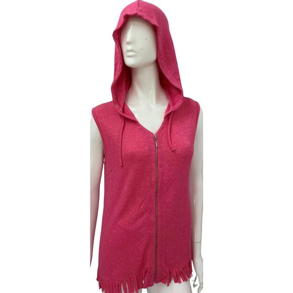 NEW FRENCH KYSS soft stretch hooded fringe vest in candy - Picture 1 of 1